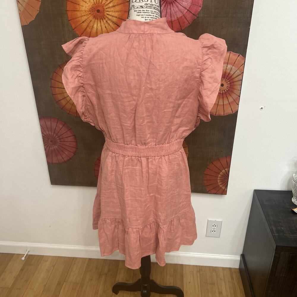 Joie Stevie Pink Linen Cut Out Midi Dress Boho Cottagecore Beach Party Sz L - Picture 4 of 7